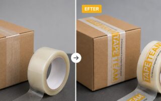 TapeTeam Før og Efterbillede PVC eller PP logotape Klar tape Uden Tryk Tape med tryk