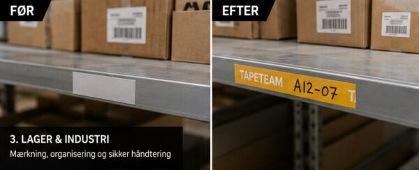 TapeTeam før og efter pakketape brugsmuligheder 3 lager og industri