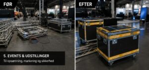 TapeTeam før og efter pakketape brugsmuligheder 5 events udstillinger