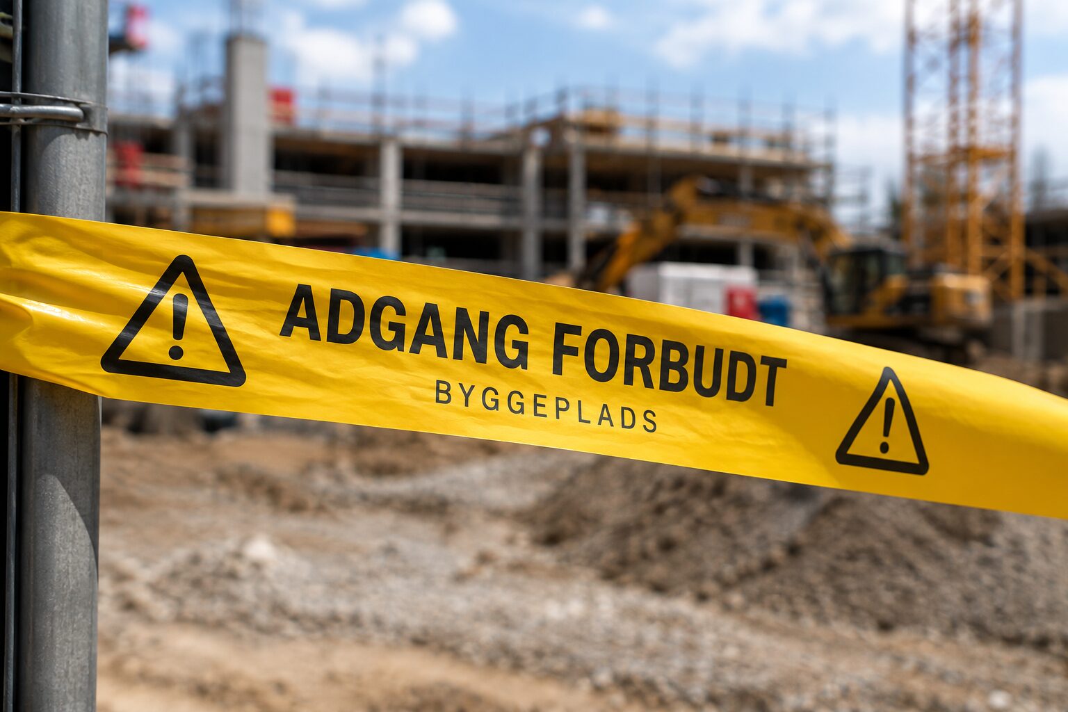 Adgang forbudt byggeplads afspærringsbånd med tryk, minestrimmel med logo, bånd og folie med tryk